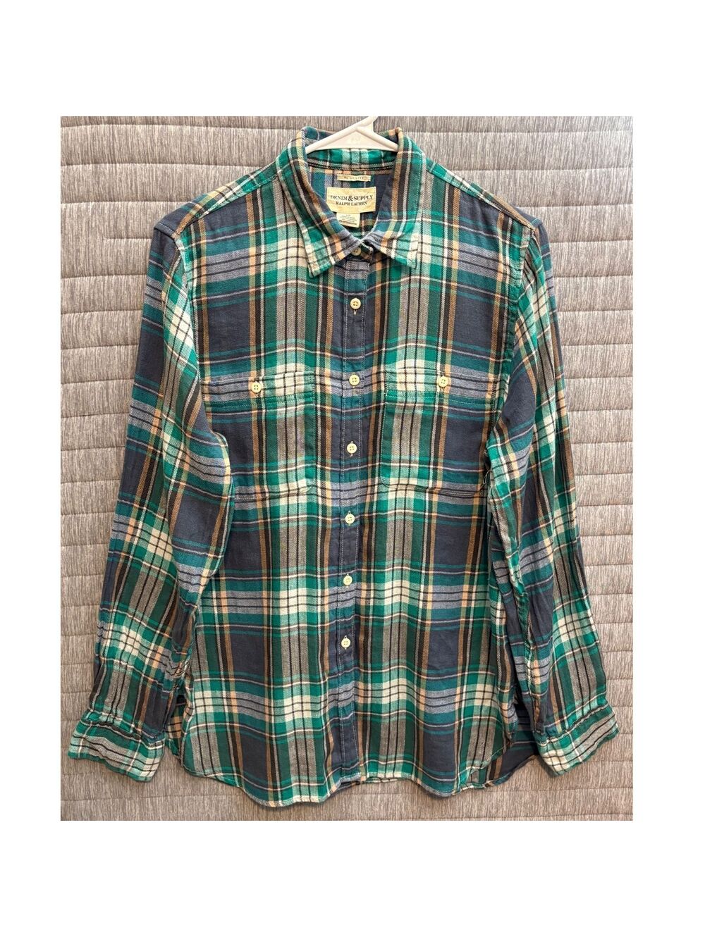 Denim & Supply Ralph Lauren Plaid Button-Up Shirt Women's Large Blue Green Camp